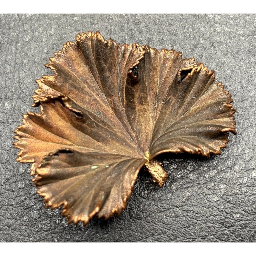 Vintage Copper Leaf Brooch Pin Autumn Fall Botanical